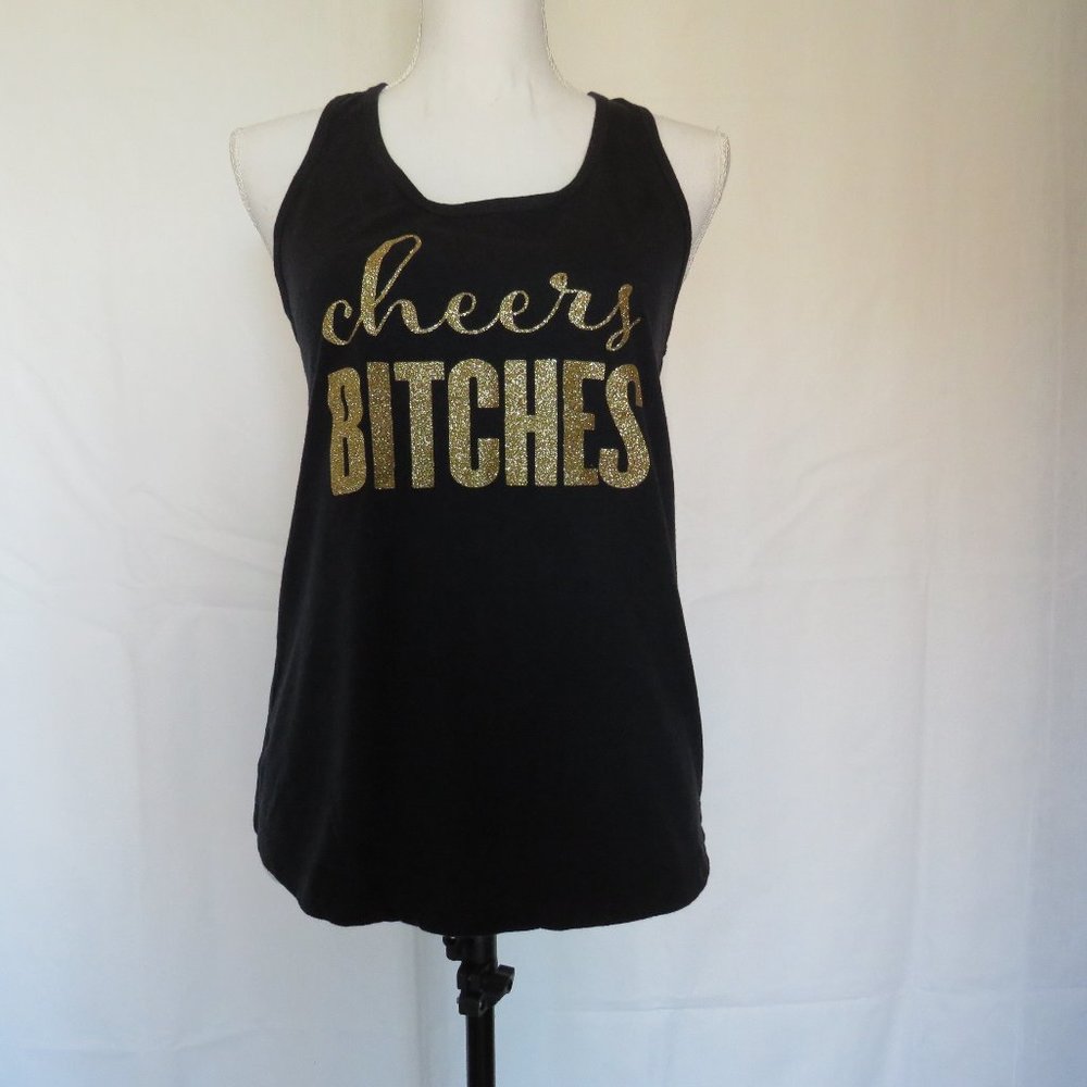 Ideal T by Next Level Women’s Cheers Bitches Racer Back Black Gold Tank Top L